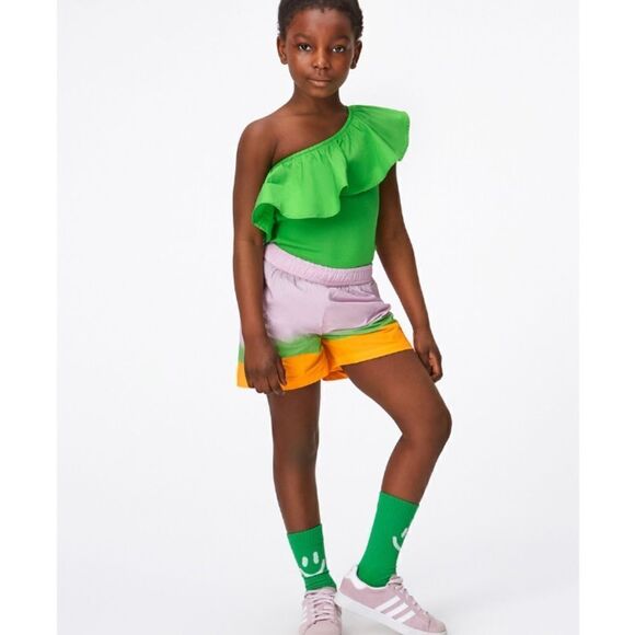 Molo NWOT Girls’ Rebecca Green Tank Top with One Shoulder & Wide Ruffle at Neck. - Picture 3 of 5